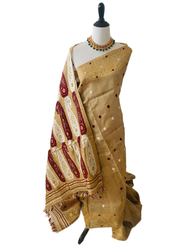 Assam Pure Muga Silk Saree | Natural Beige | No Zari | Handwoven | Silk Mark Certified | GI Tag | Handloom Mark | Ships from California